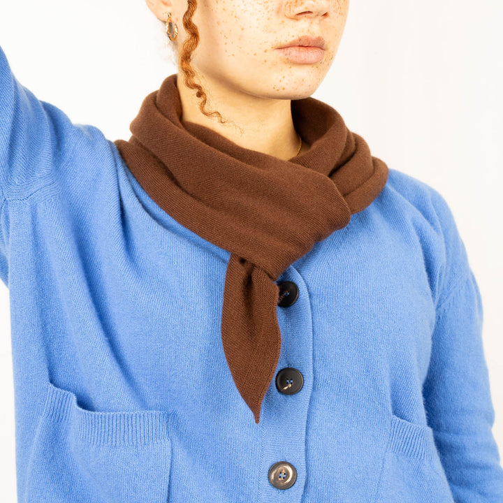 V-Neck Cardigan & Scarf - Delph Blue/Chocolate