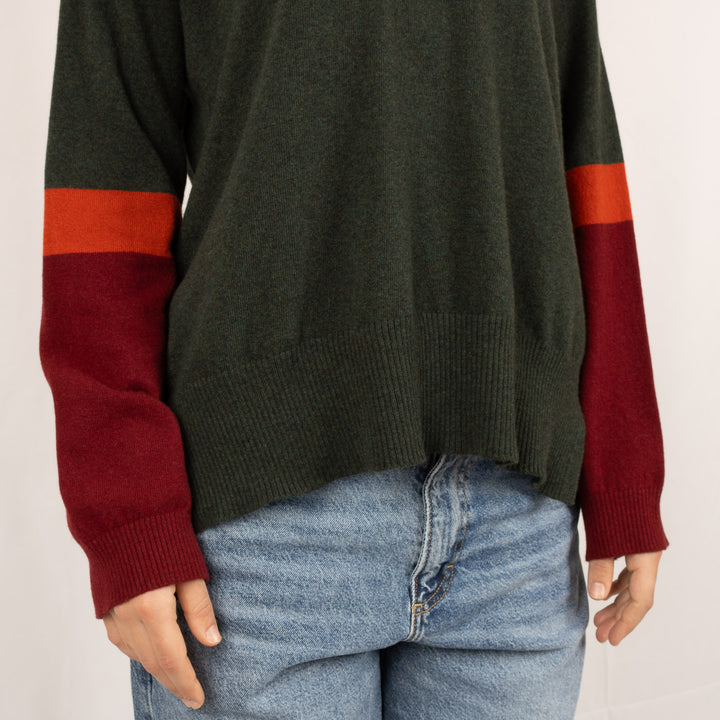 Boxy Jumper & Scarf - Forest Green/Burgundy