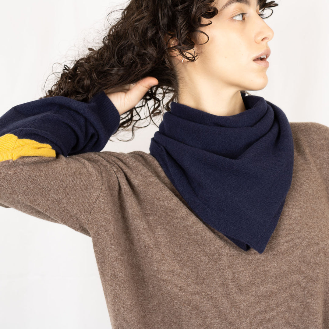 Boxy Jumper & Scarf - Fawn/Navy