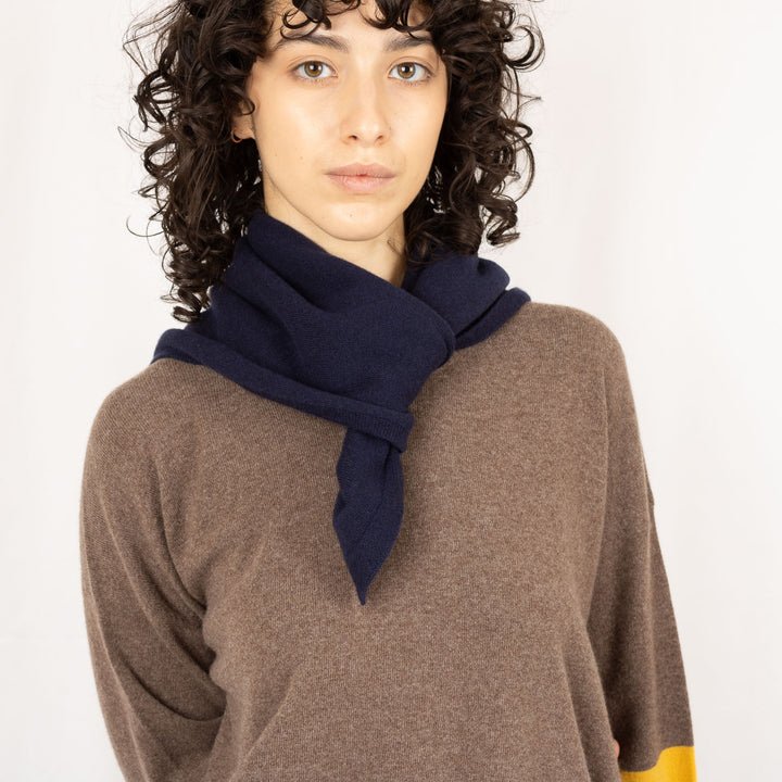 Boxy Jumper & Scarf - Fawn/Navy