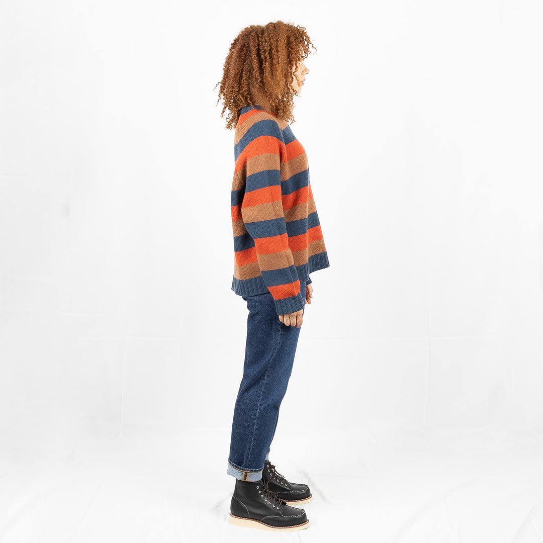 Striped Crew - Petrol Blue/Caramel/Burnt Orange