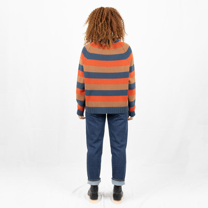 Striped Crew - Petrol Blue/Caramel/Burnt Orange