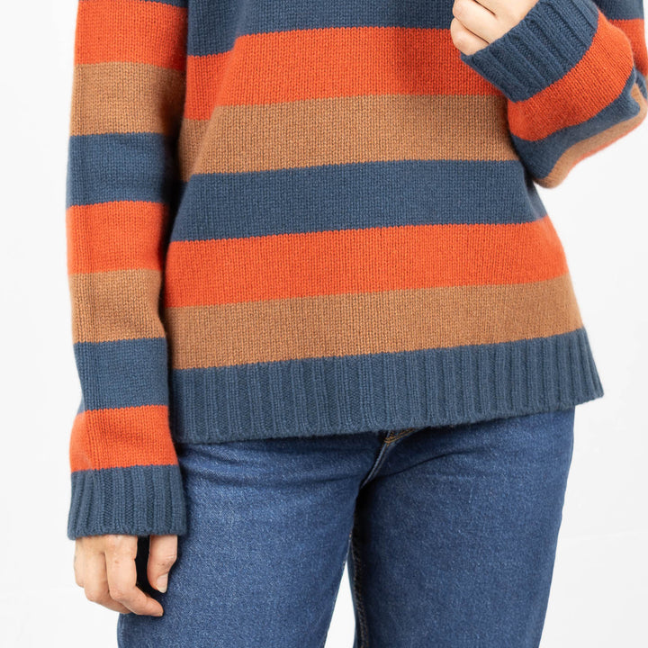 Striped Crew - Petrol Blue/Caramel/Burnt Orange