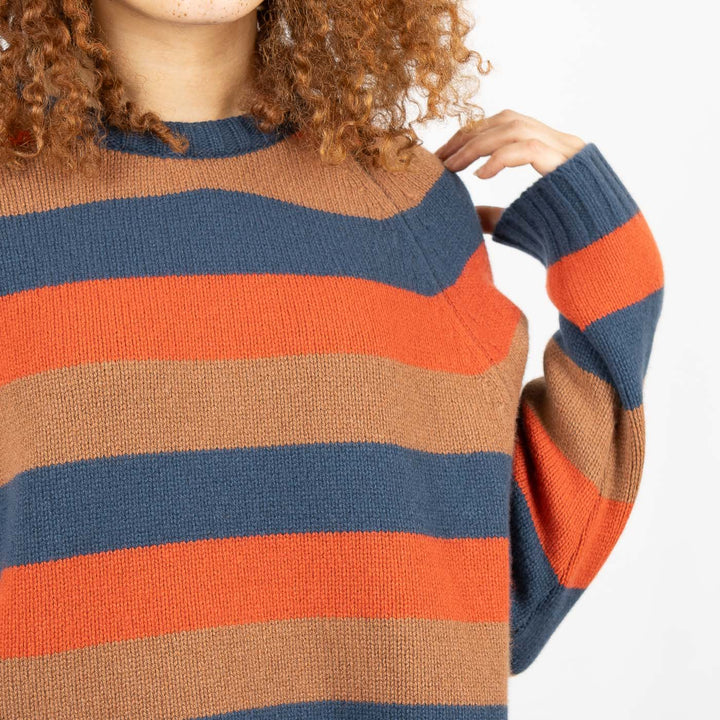 Striped Crew - Petrol Blue/Caramel/Burnt Orange