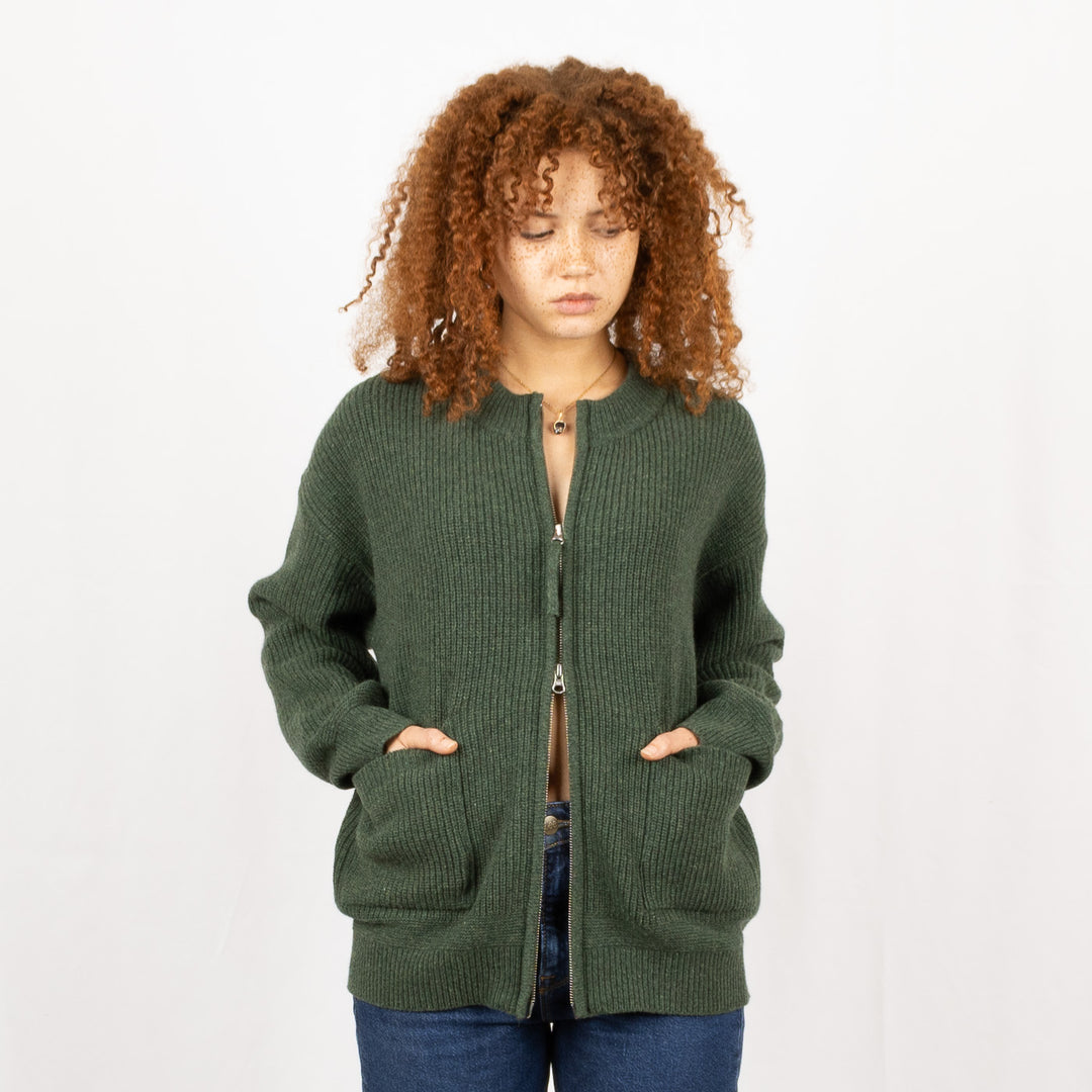 Zip Up Cardigan - Forest Green