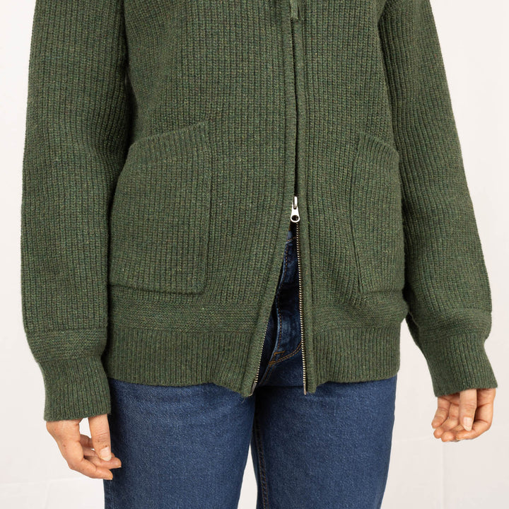 Zip Up Cardigan - Forest Green