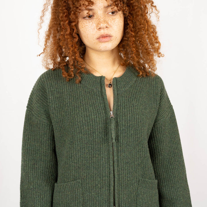 Zip Up Cardigan - Forest Green