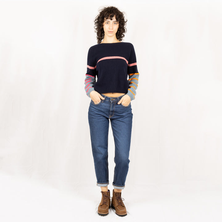 Stripe Raglan Jumper - Navy/ Nero