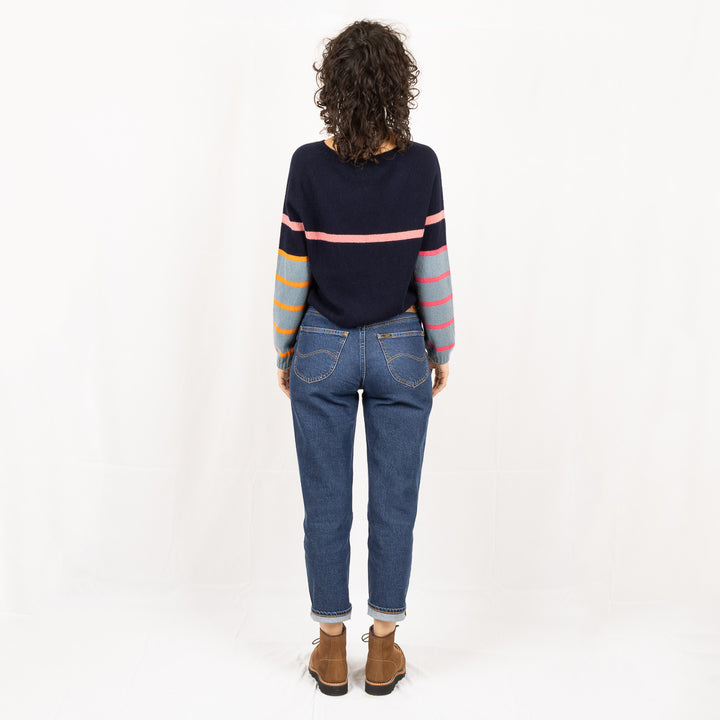 Stripe Raglan Jumper - Navy/ Nero