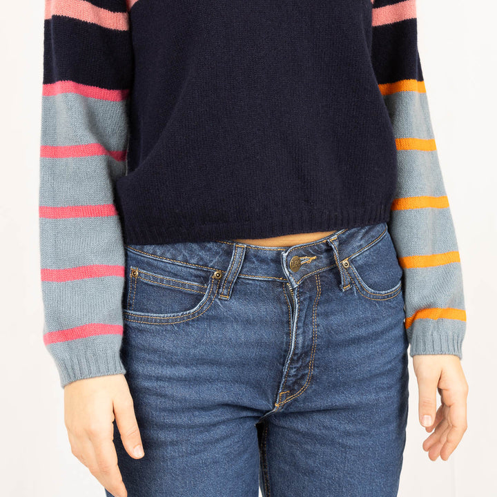 Stripe Raglan Jumper - Navy/ Nero