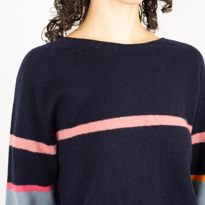 Stripe Raglan Jumper - Navy/ Nero