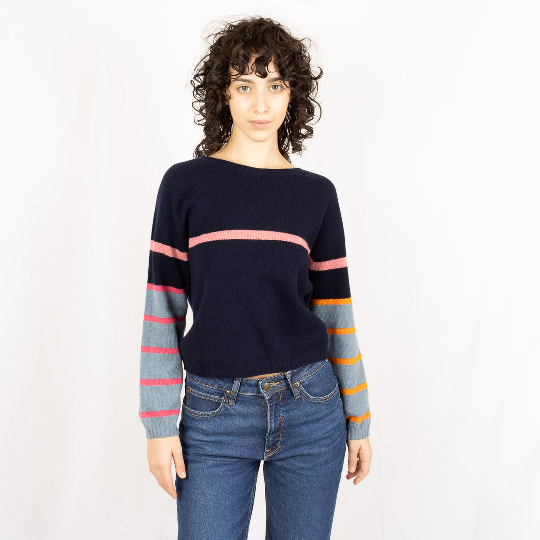 Stripe Raglan Jumper - Navy/ Nero