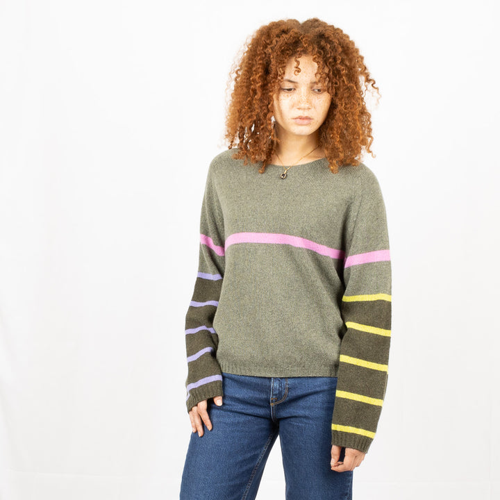 Stripe Raglan Jumper - Fern/ Moss