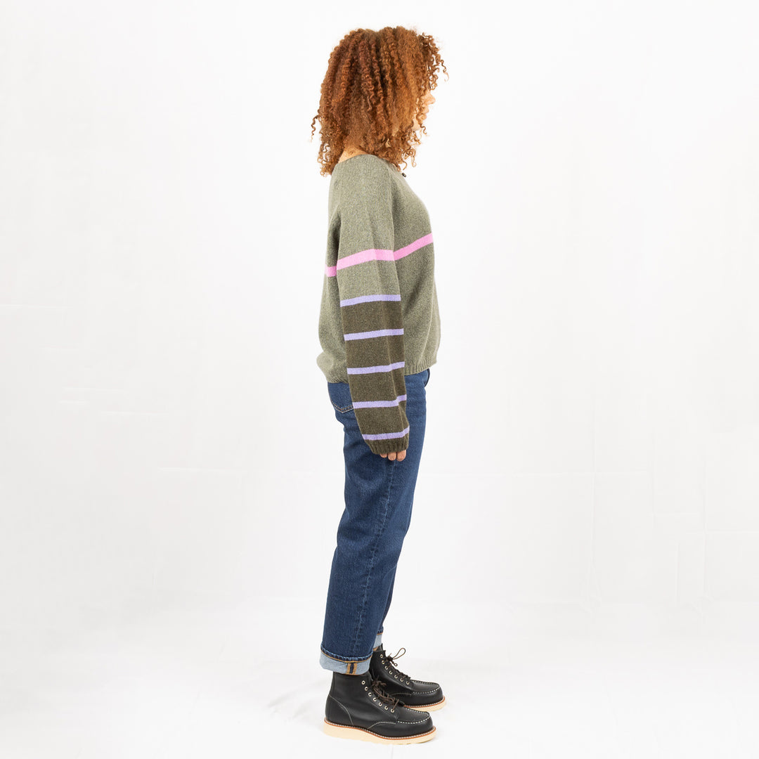 Stripe Raglan Jumper - Fern/ Moss