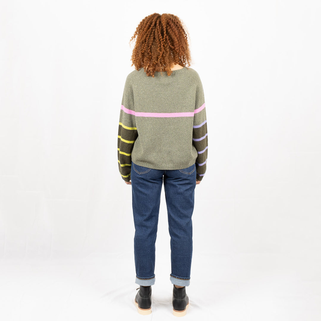 Stripe Raglan Jumper - Fern/ Moss