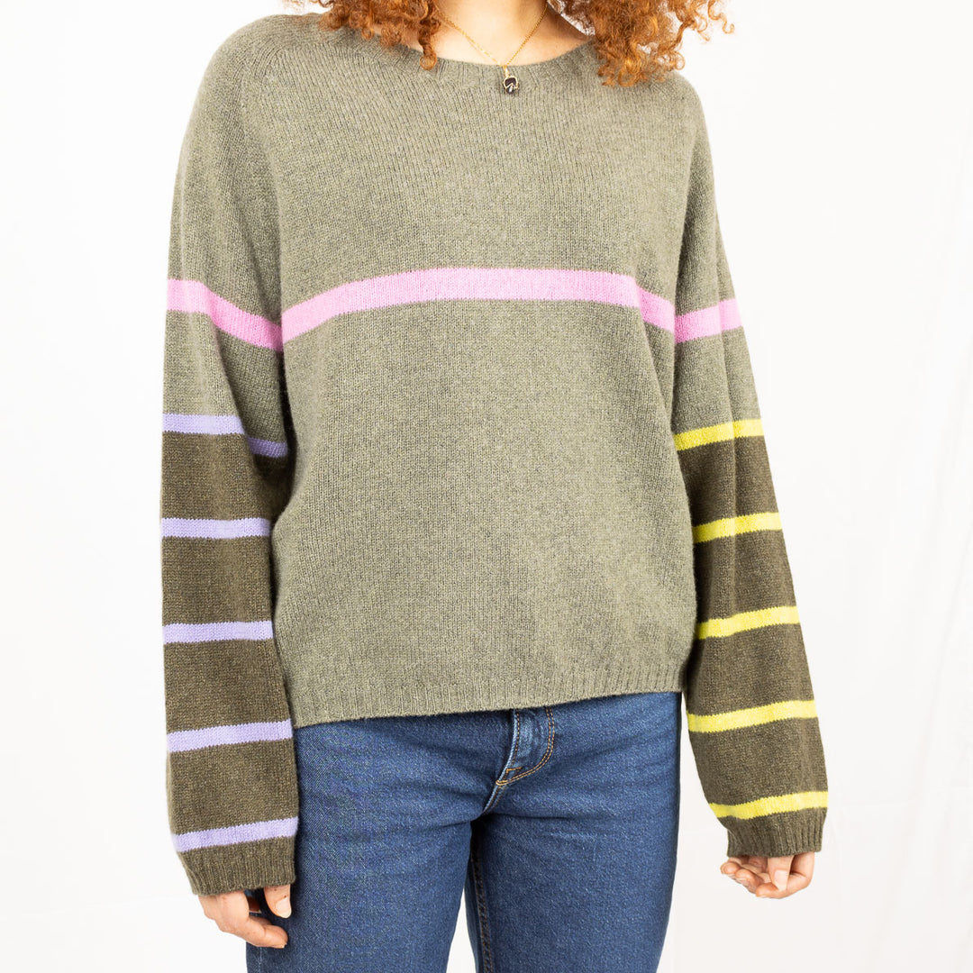 Stripe Raglan Jumper - Fern/ Moss