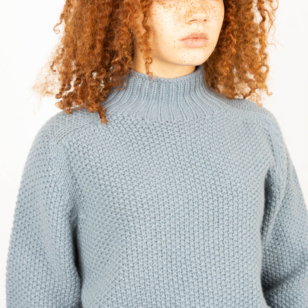 Moss Stitch Chunky Sweater - Ash Blue