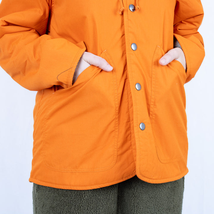 Reversible Hooded Sherpa Jacket - Orange/Sand