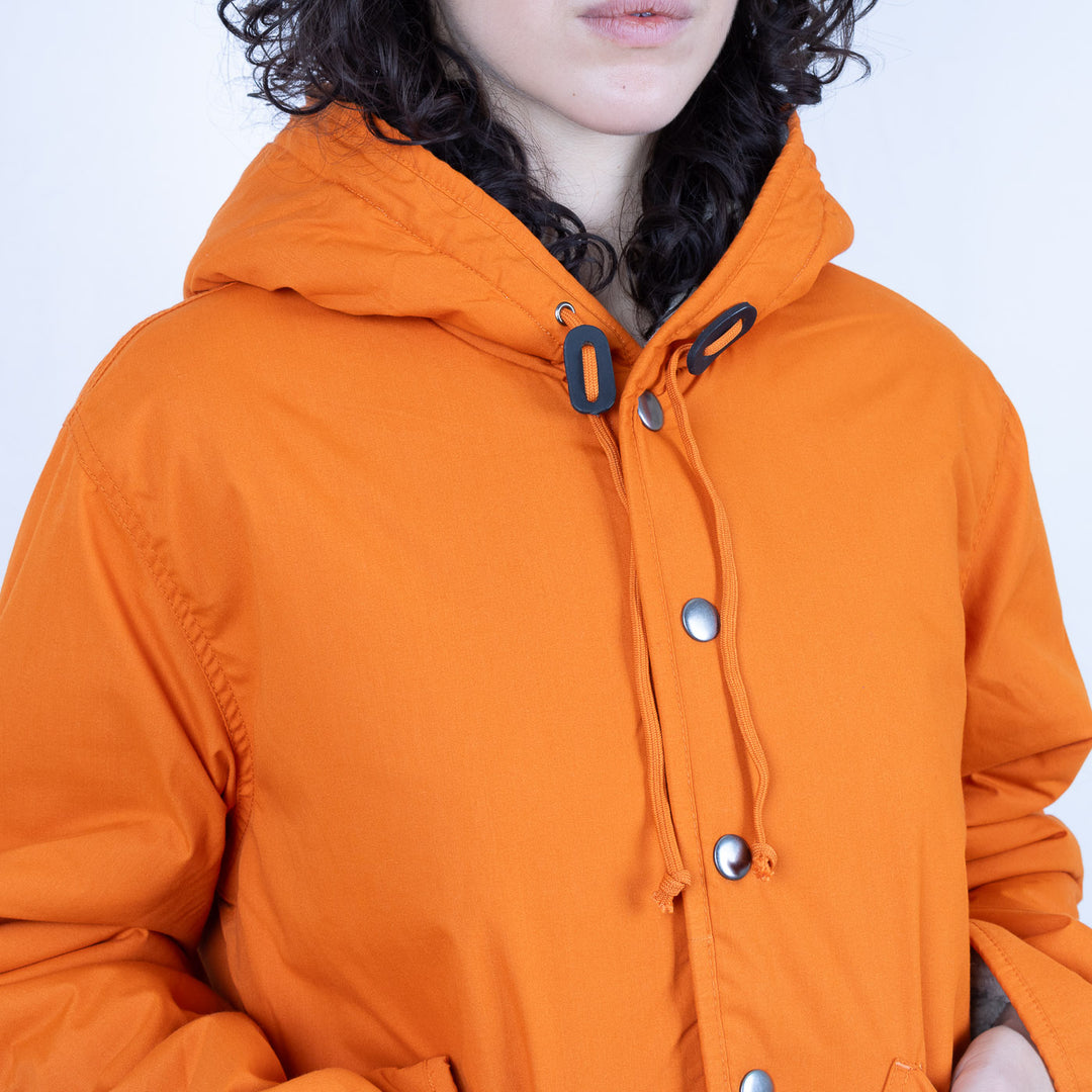 Reversible Hooded Sherpa Jacket - Orange/Sand