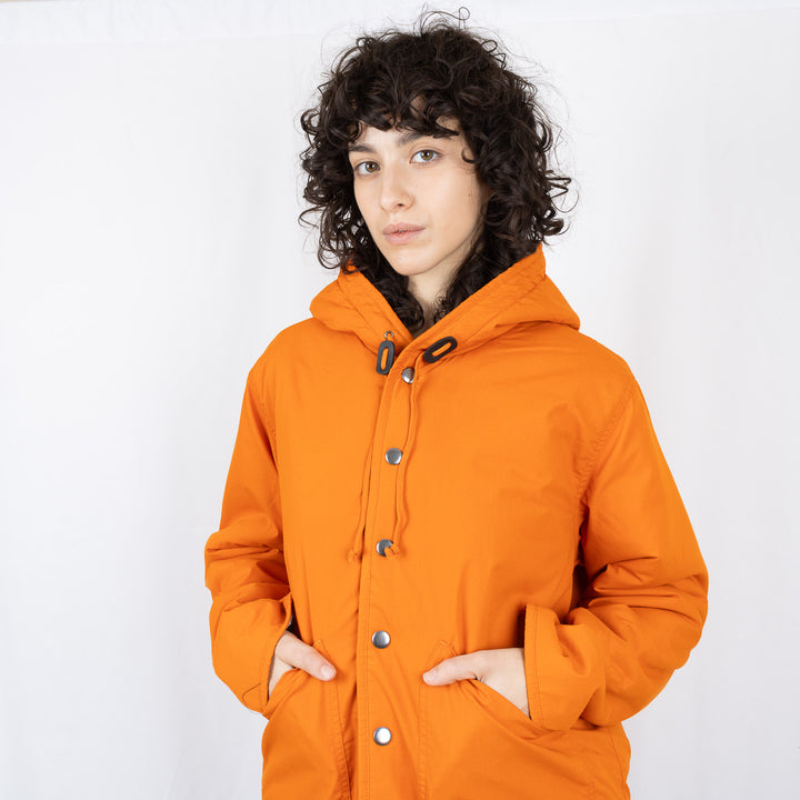 Reversible Hooded Sherpa Jacket - Orange/Sand