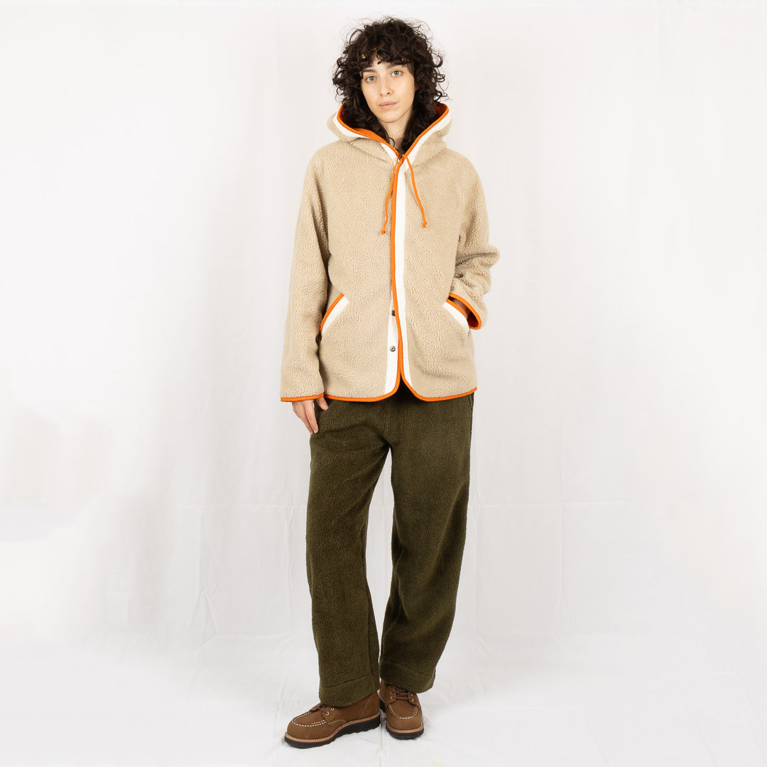 Reversible Hooded Sherpa Jacket - Orange/Sand