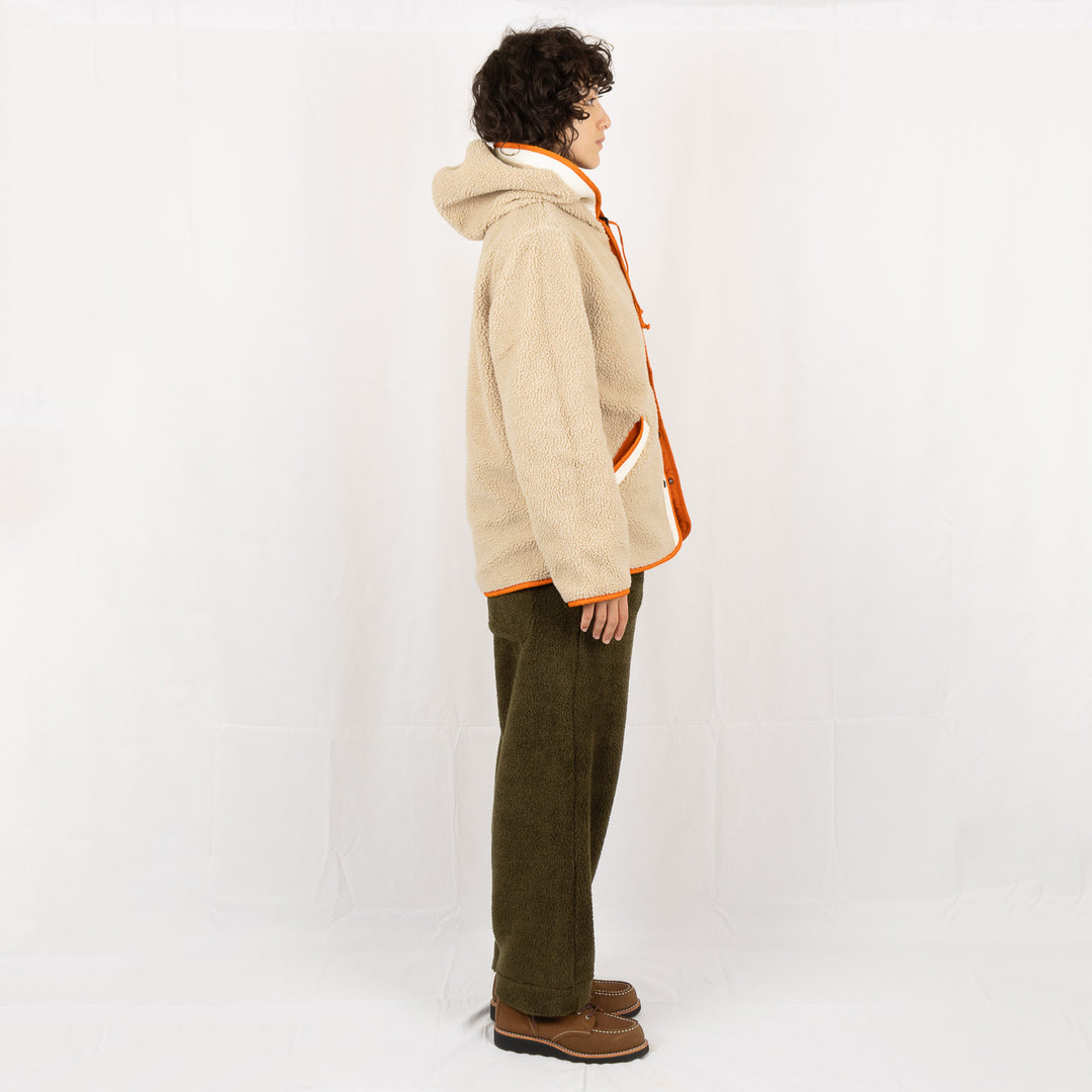 Reversible Hooded Sherpa Jacket - Orange/Sand