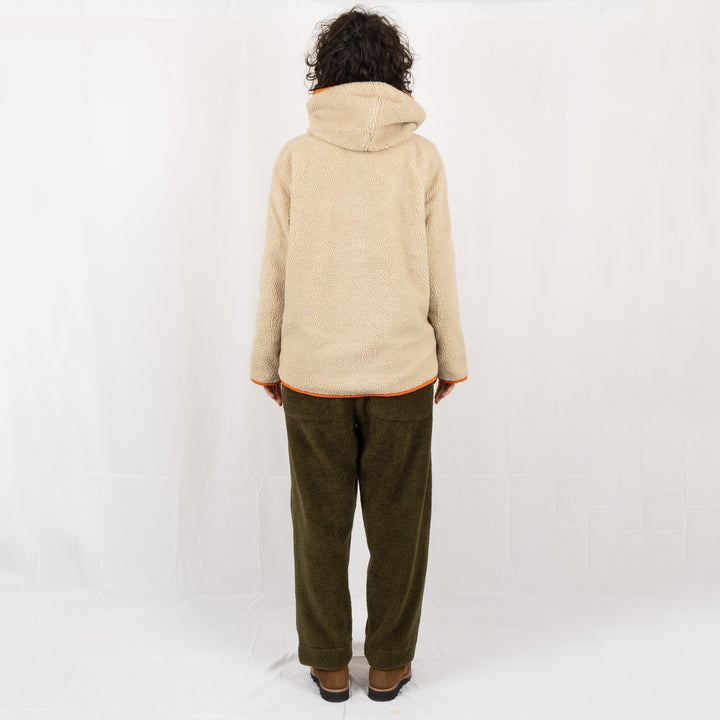 Reversible Hooded Sherpa Jacket - Orange/Sand