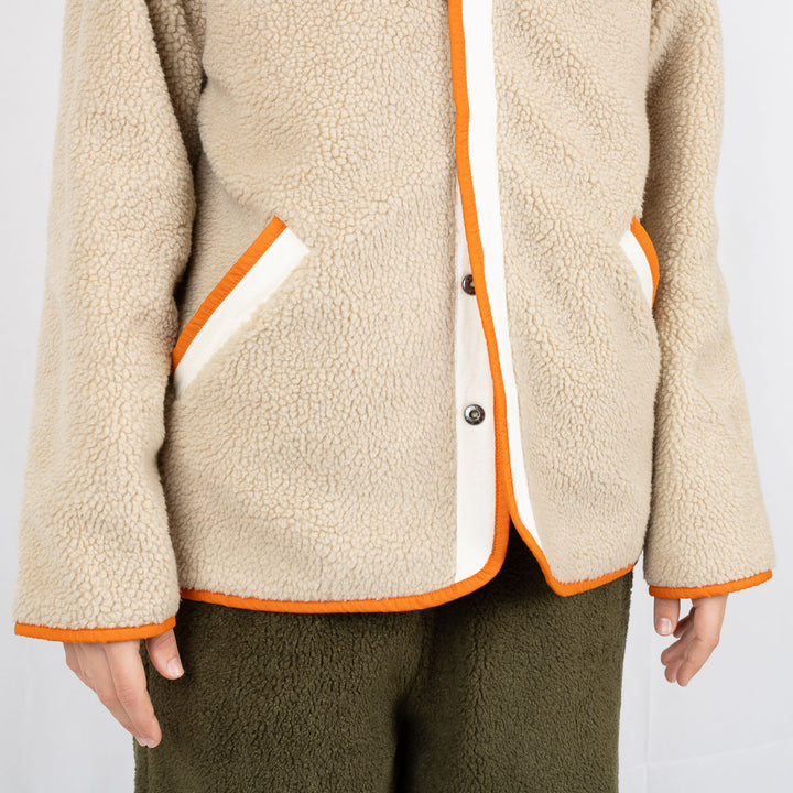 Reversible Hooded Sherpa Jacket - Orange/Sand