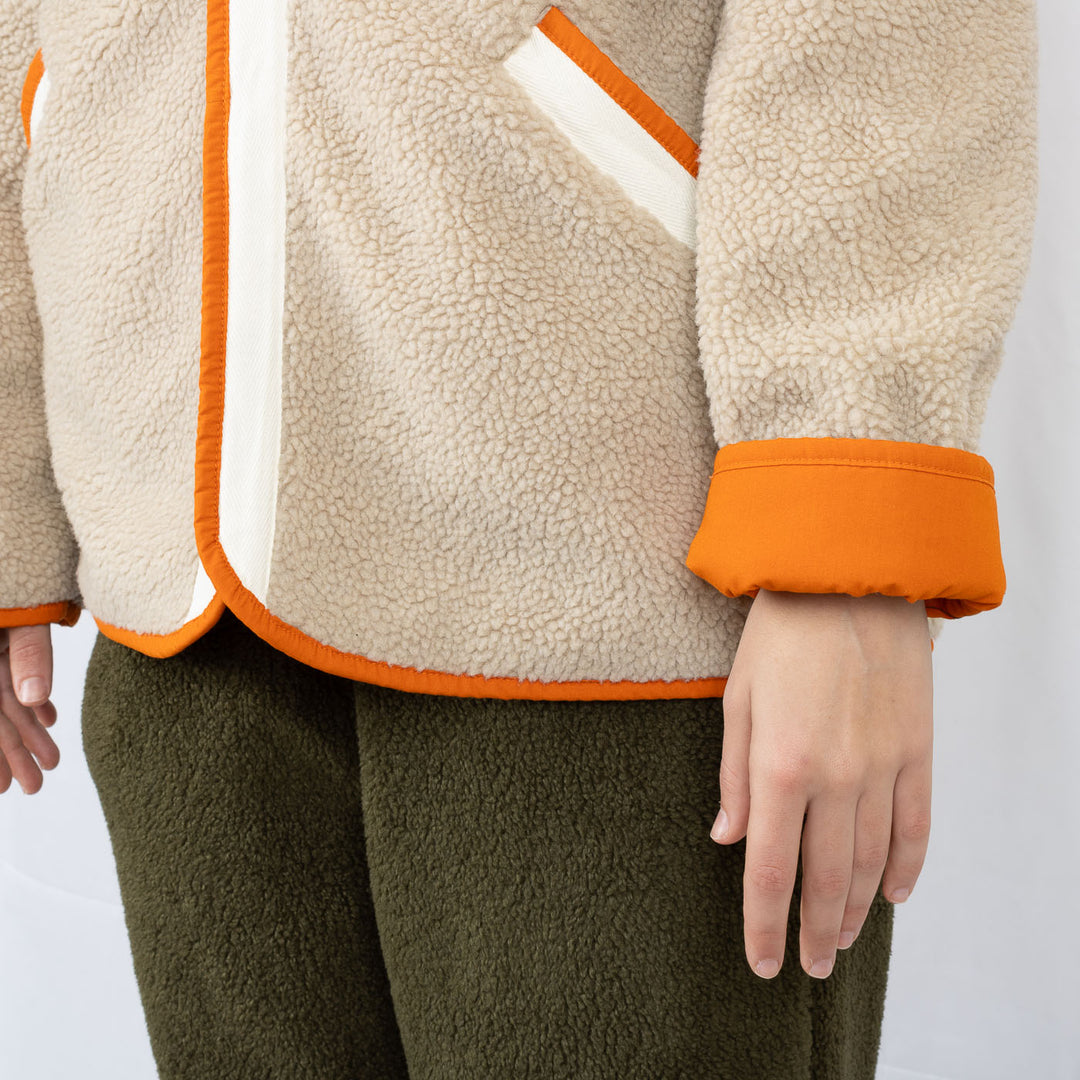 Reversible Hooded Sherpa Jacket - Orange/Sand