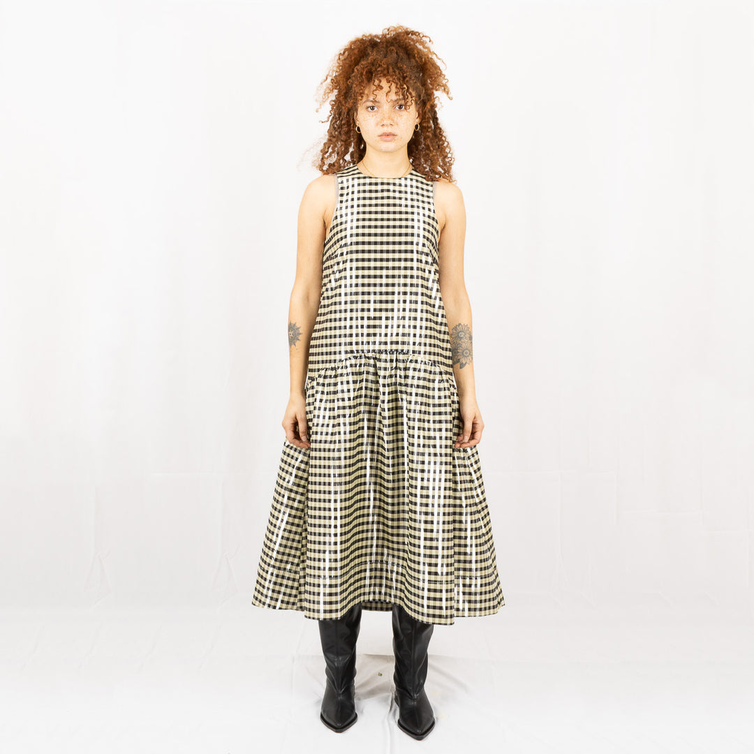 Shiny Check Jacquard Midi Dress