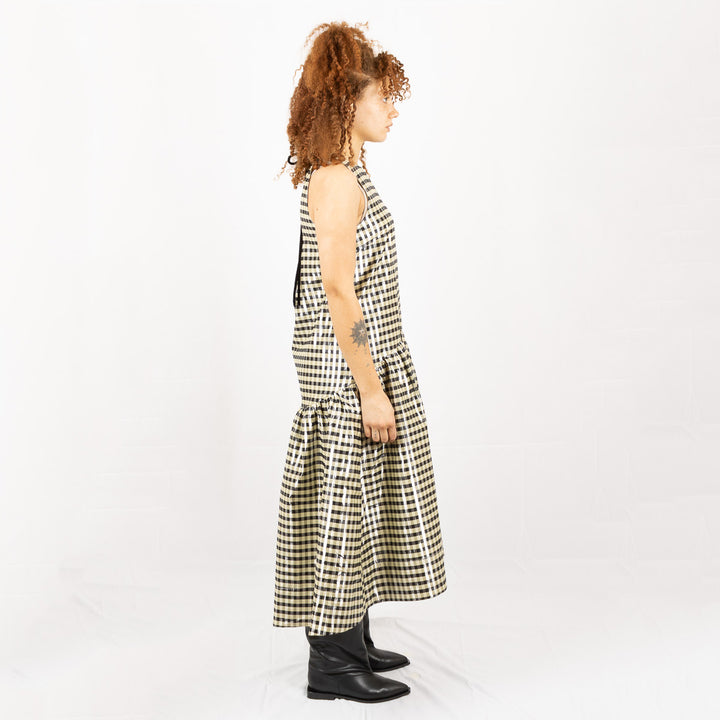 Shiny Check Jacquard Midi Dress