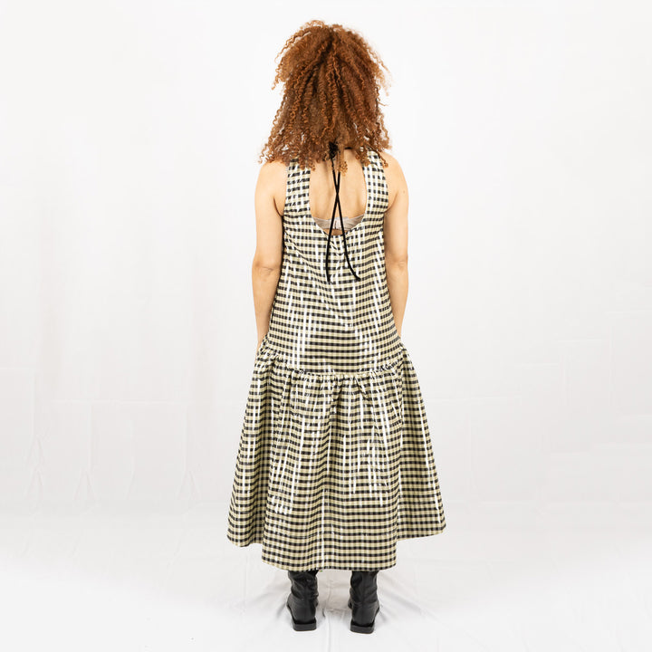 Shiny Check Jacquard Midi Dress