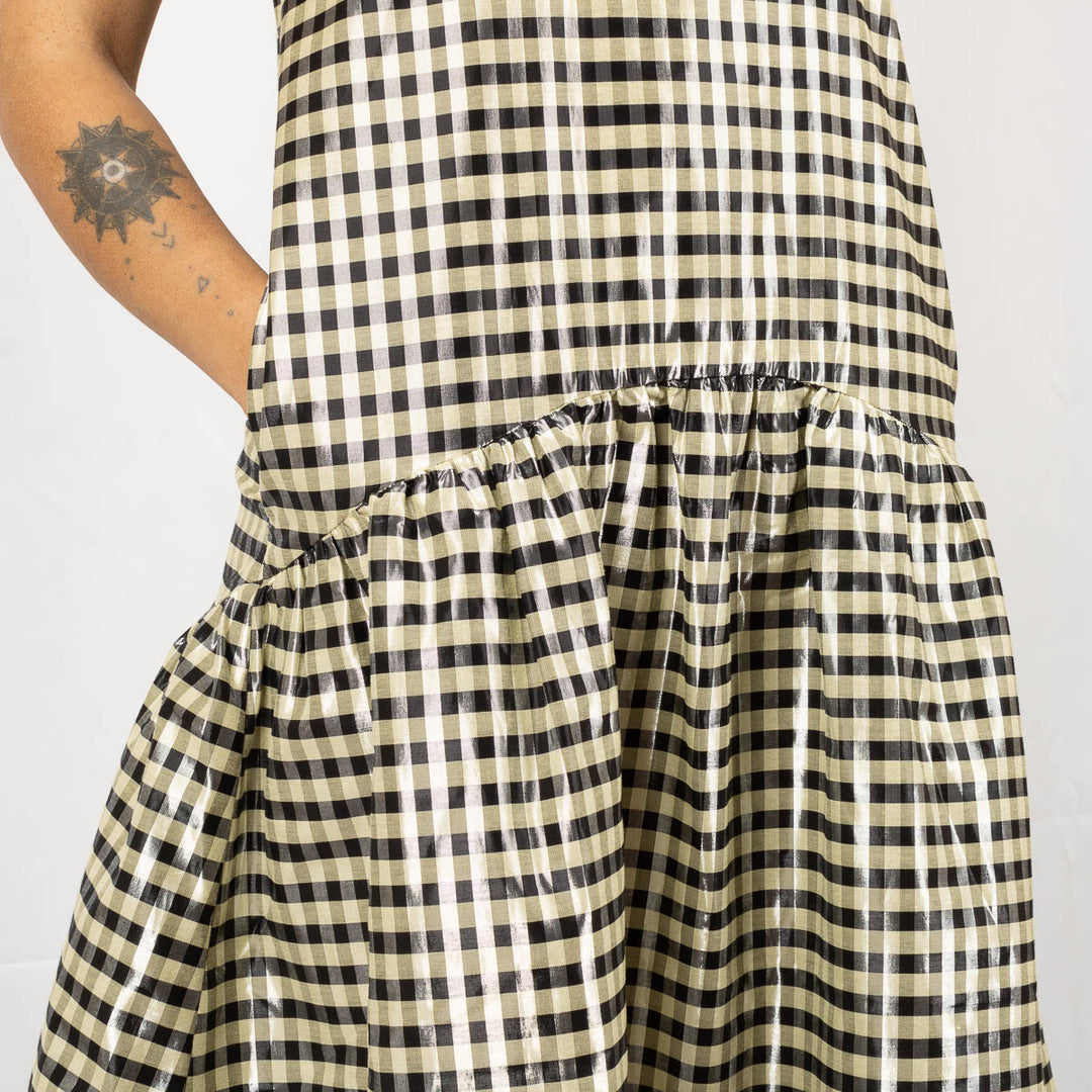 Shiny Check Jacquard Midi Dress