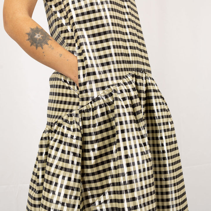 Shiny Check Jacquard Midi Dress