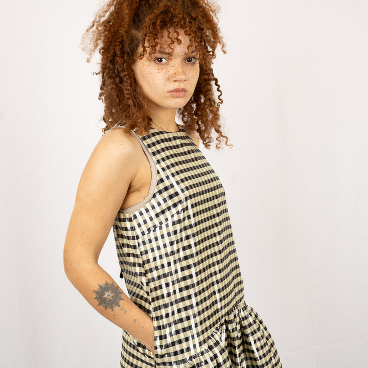 Shiny Check Jacquard Midi Dress