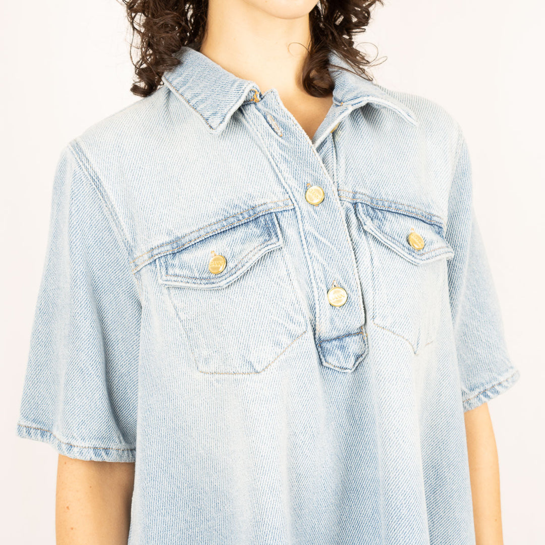 Blue Heavy Denim Midi Dress- Tint Wash