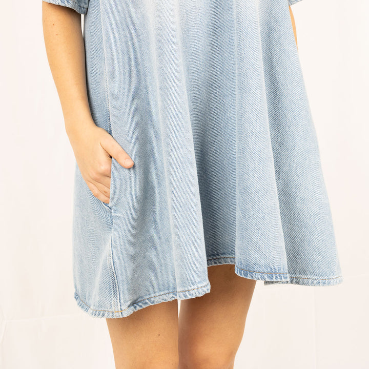 Blue Heavy Denim Midi Dress- Tint Wash