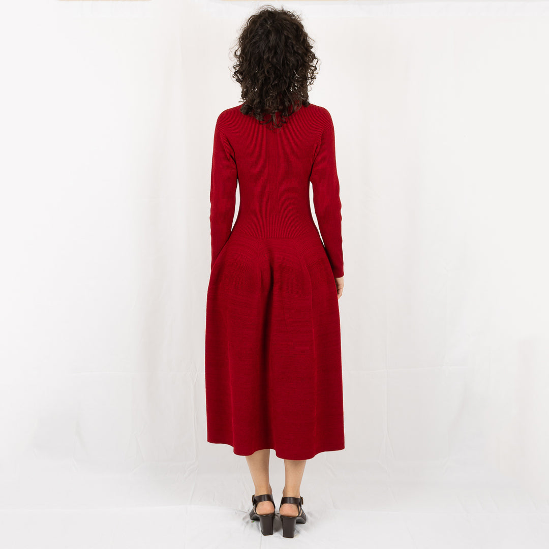 Pottery Velvet Long Sleeve Dress - Maroon Red