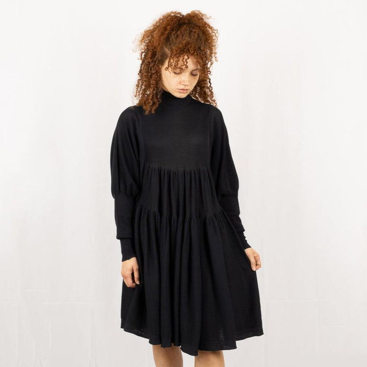 Cascades Long Sleeve Mini Dress - Black