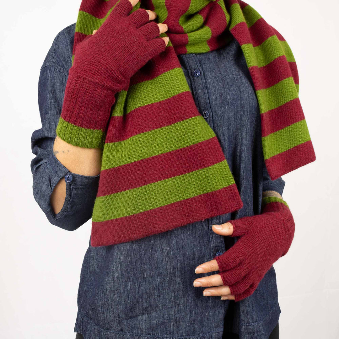 Double Thickness Cashmere Scarf - Claret/Oregano