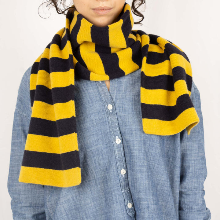 Double Thickness Cashmere Scarf - Dark Navy/Sweetcorn