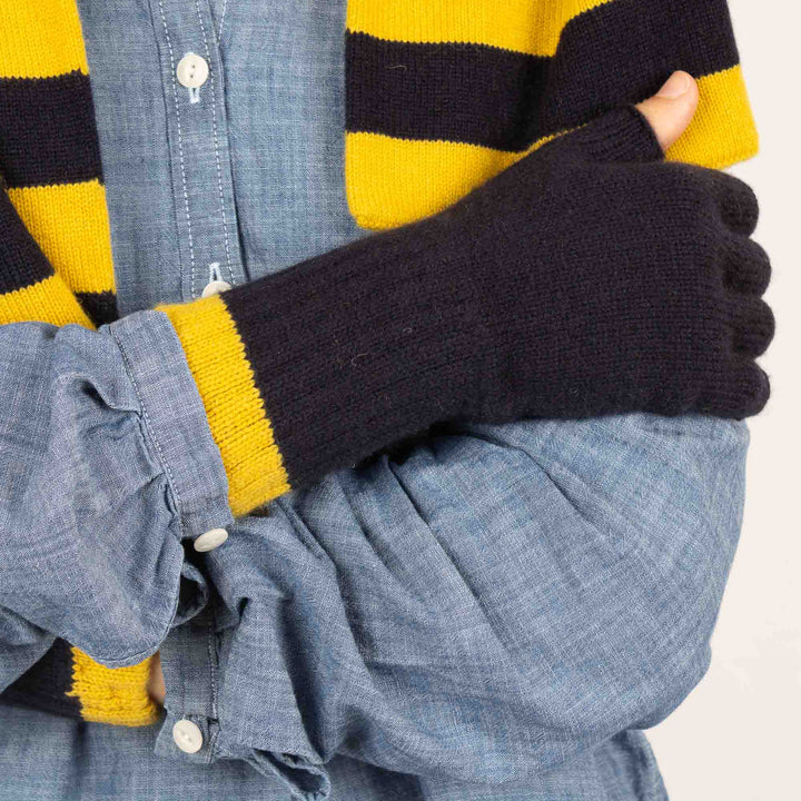 Cashmere Gloves - Dark Navy/Sweetcorn