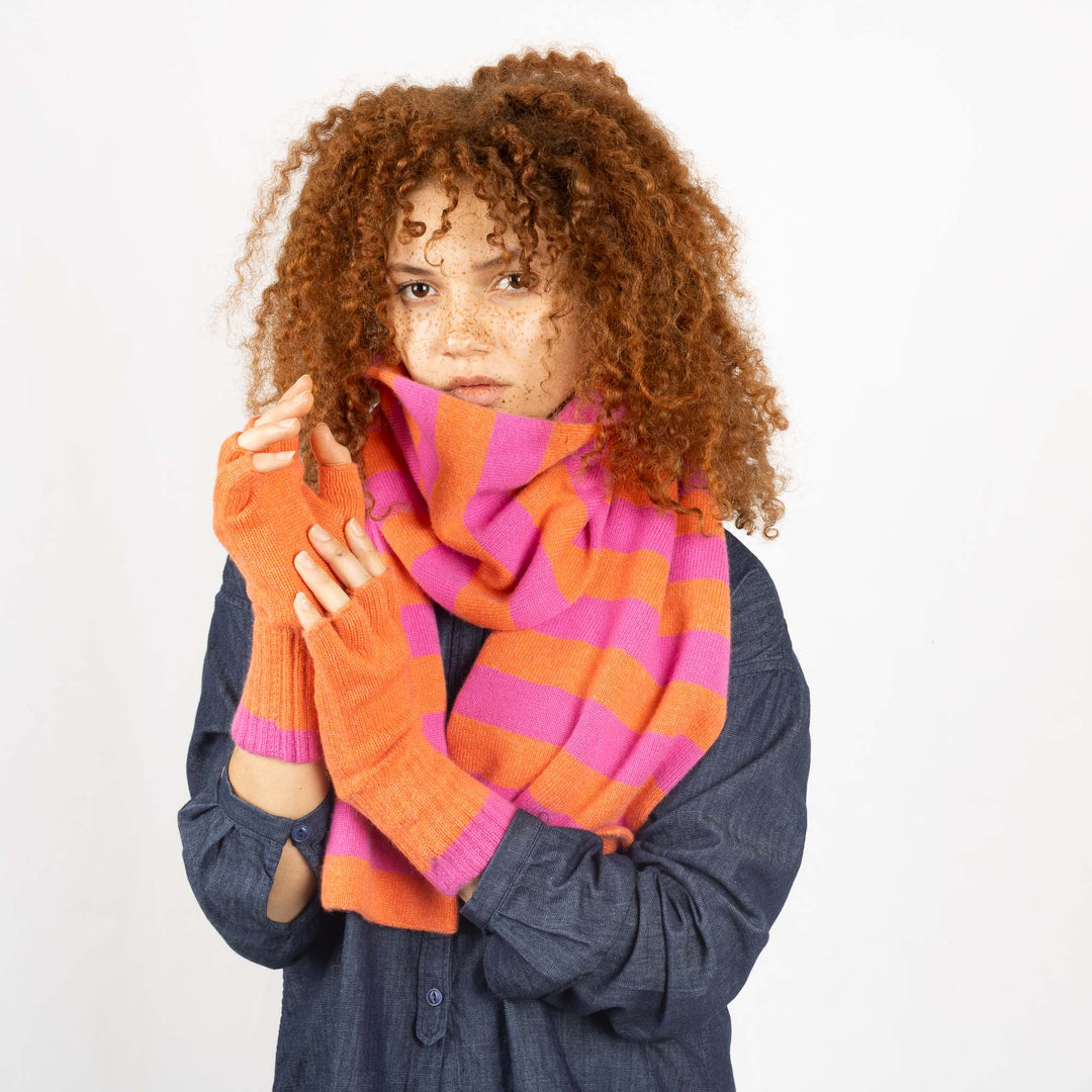 Double Thickness Cashmere Scarf - Coral/Pink