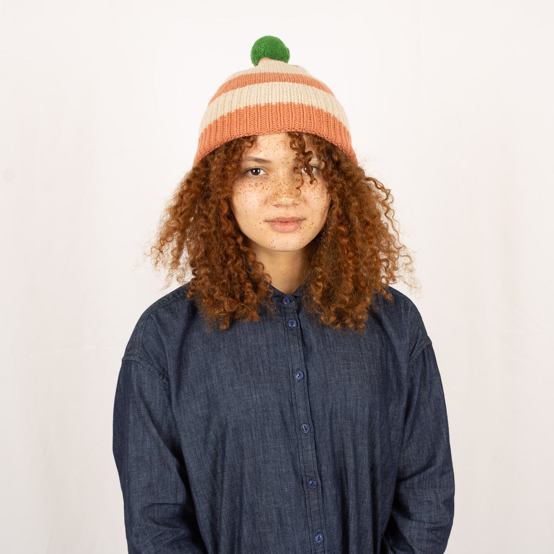 Stripe PomPom Hat -  Plaster and Oatmeal