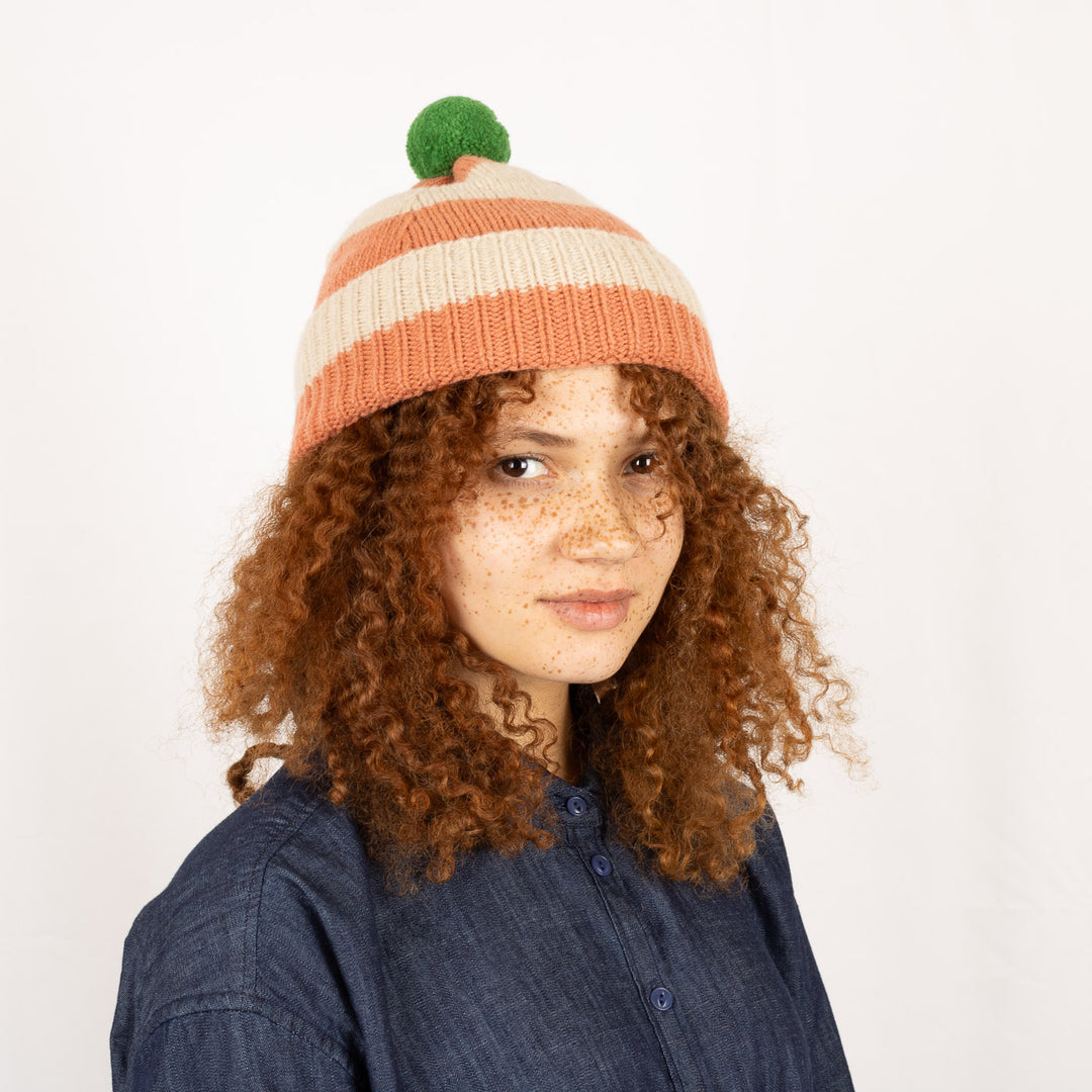 Stripe PomPom Hat -  Plaster and Oatmeal