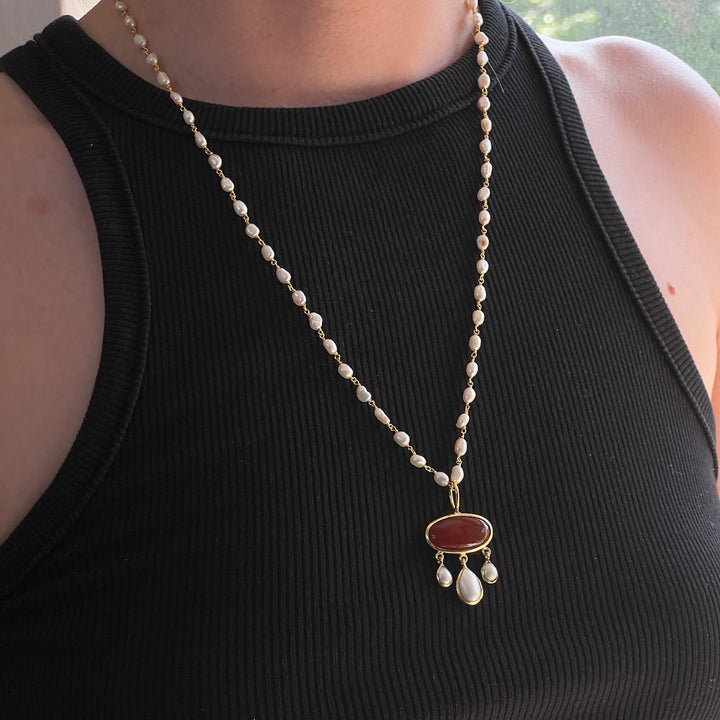 Rosa Red Onyx & Pearl Pendant Necklace