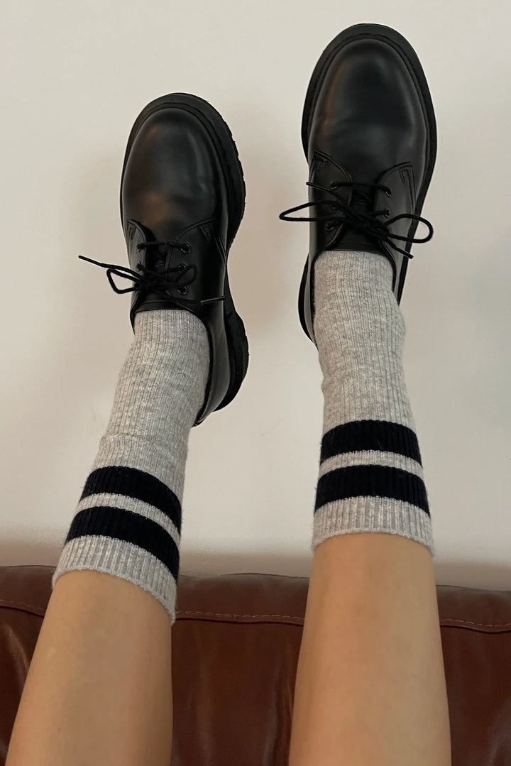Grandpa Varsity Socks - Light Grey/Navy Stripe