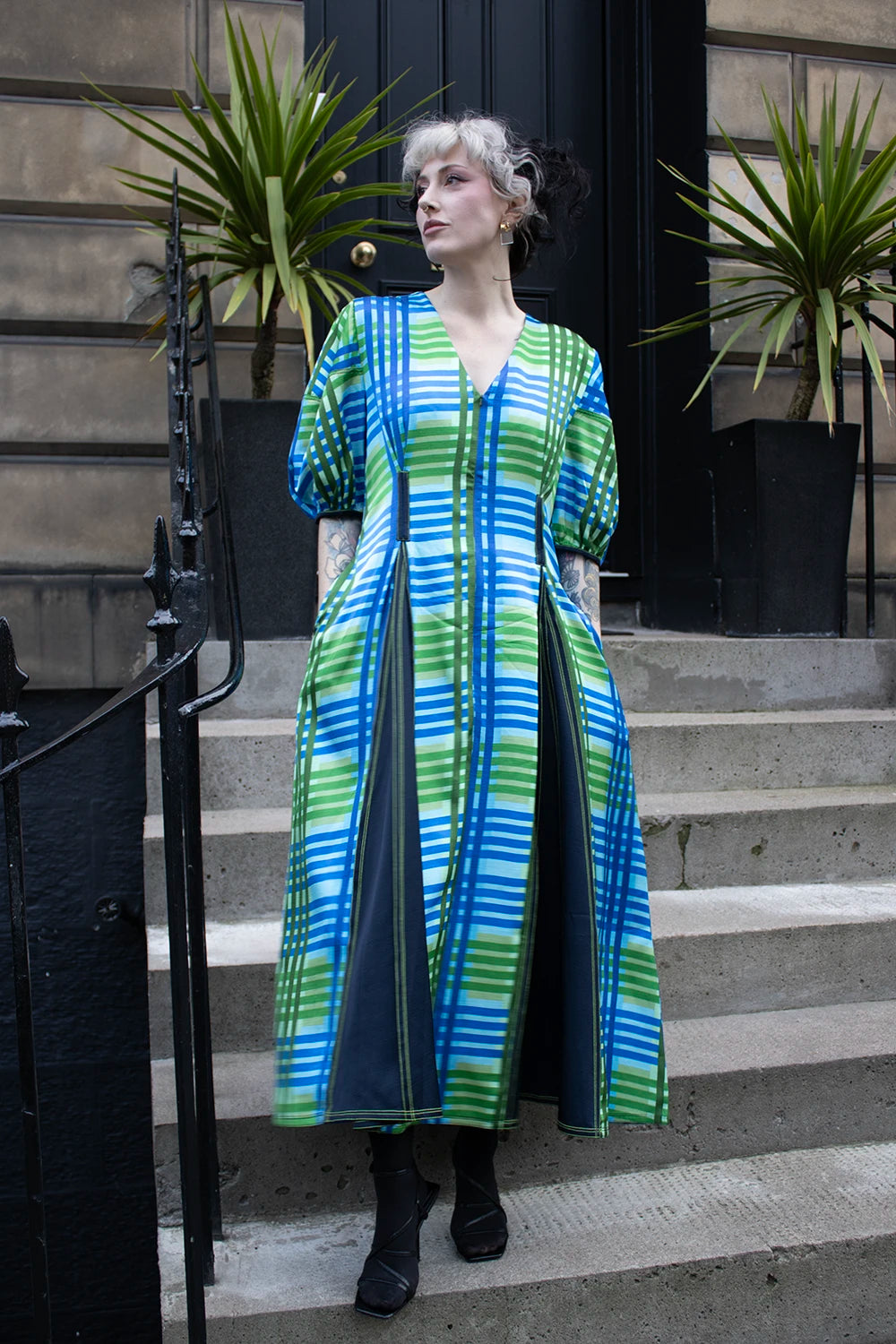 Siam Dress - Tartan Print/Navy