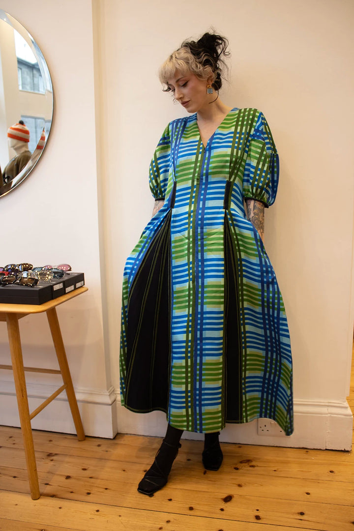 Siam Dress - Tartan Print/Navy