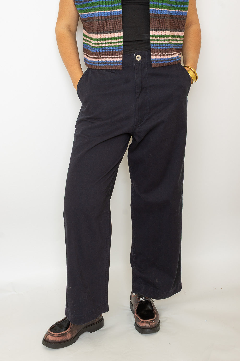 Wide Chino Pants - Navy